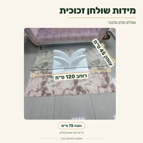 שולחן זכוכית מלבני – רוחב 120 ס״מ, עומק 45 ס״מ, גובה 75 ס״מ