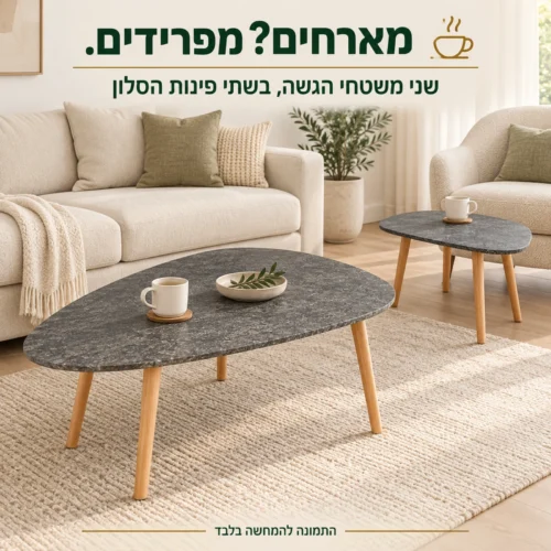 שני שולחנות קפה נפרדים להגשה בשתי פינות הסלון