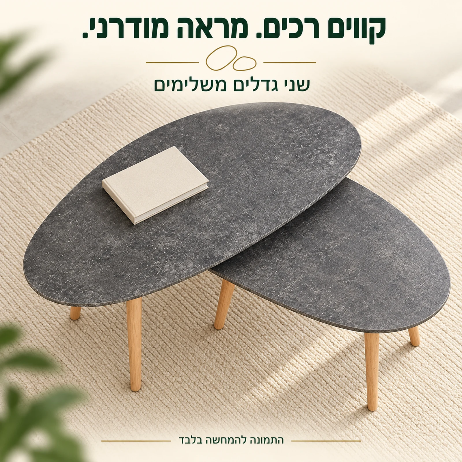 מבט מלמעלה על זוג שולחנות קפה בשני גדלים משלימים