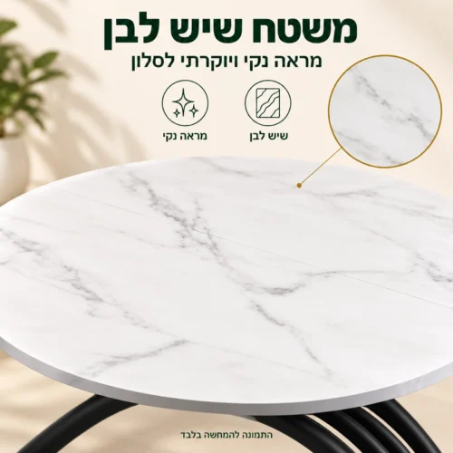 שולחן טלוויזיה עם פלטת שיש לבן - משטח שיש לבן עם עורקים אפורים עדינים