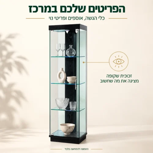 ויטרינה שחורה לתצוגת כלי הגשה, אוספים ופריטי נוי