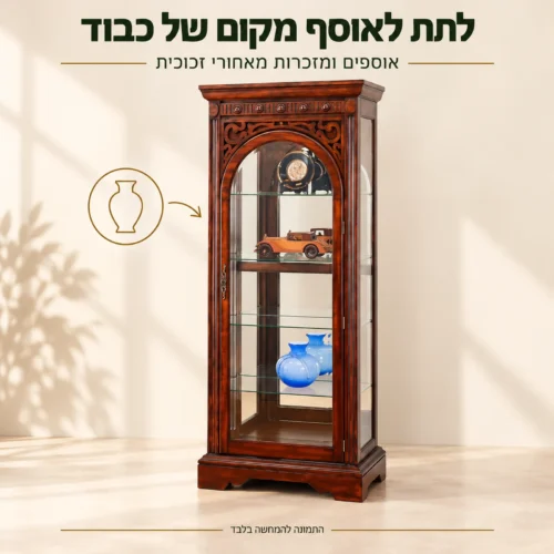 ויטרינת זכוכית מעץ – תצוגת אוספים ומזכרות