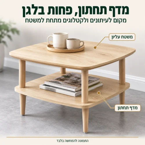 שולחן צד דגם 605 עם מדף תחתון לעיתונים ולקטלוגים
