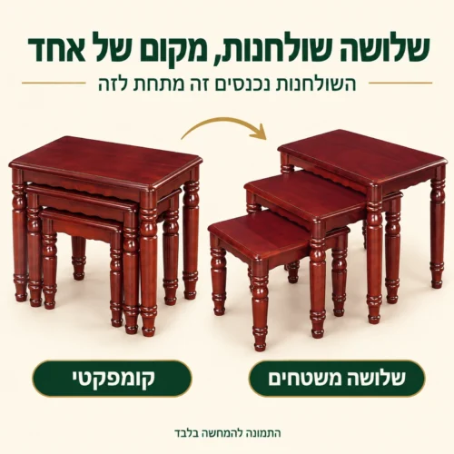 סט שולחנות ABC333 נכנסים זה מתחת לזה וחוסכים מקום