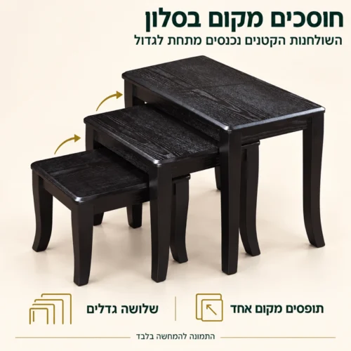 סט שולחנות שלישיה ABC350 – השולחנות הקטנים נכנסים מתחת לגדול וחוסכים מקום