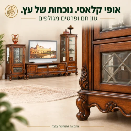 פרטי עץ מגולפים ובסיס קלאסי של הוויטרינה