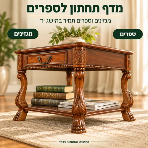 שולחן צד מעץ עם מדף תחתון לספרים ולמגזינים