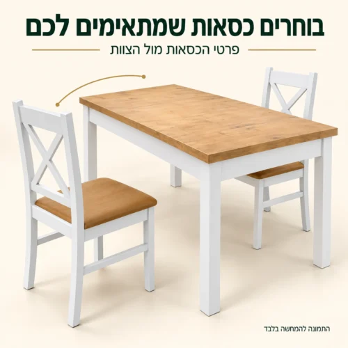 שולחן אוכל אוריון 2 עם כסאות להמחשה – פרטי הכסאות מול הצוות