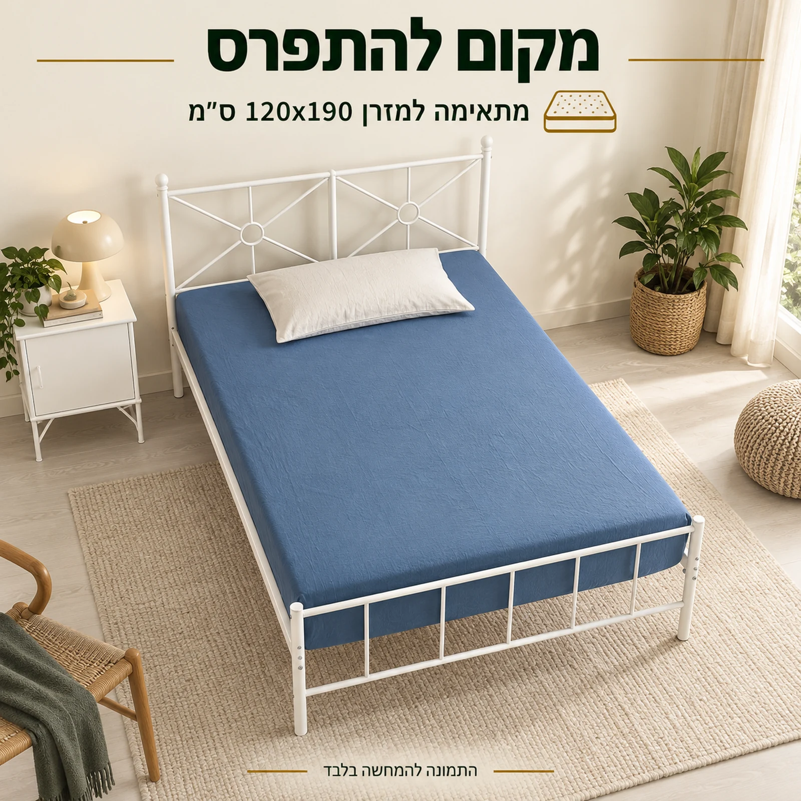 מיטה דבורה המתאימה למזרן 120x190 ס״מ במבט מוגבה