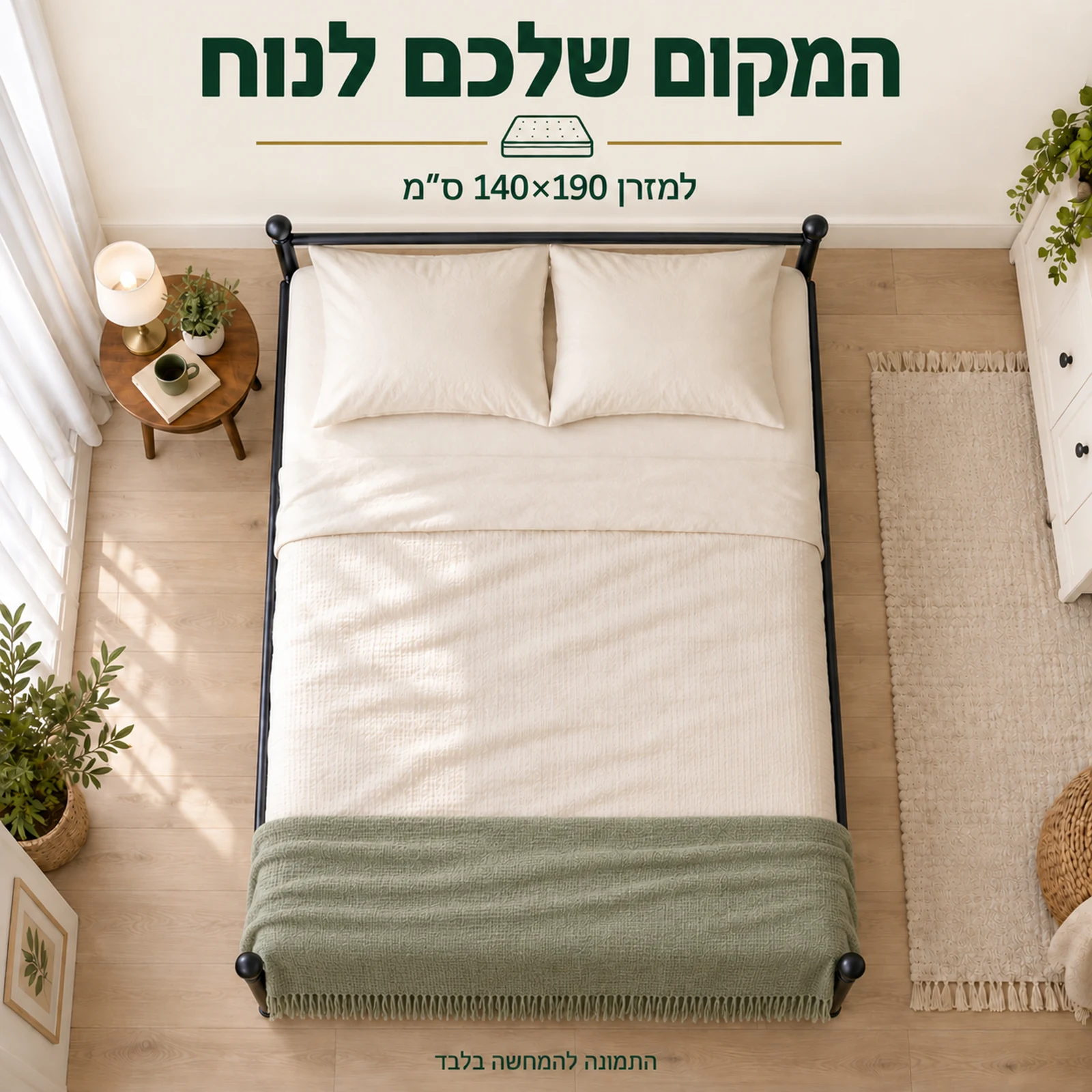 מיטת מורן שחורה במבט על למזרן 140×190 ס״מ