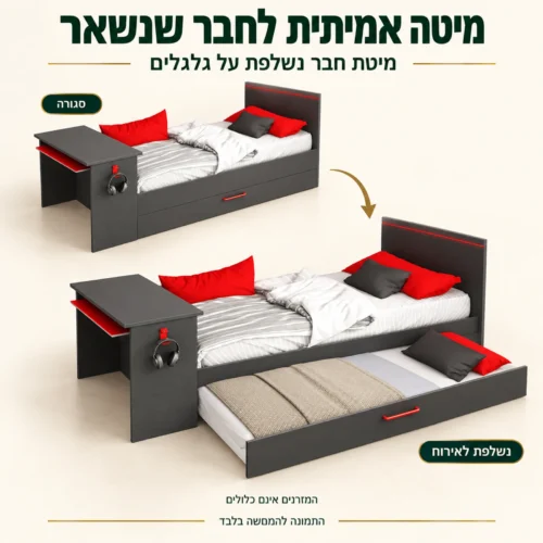 מיטת חבר נשלפת במיטת Bzone – מצב סגור ומצב פתוח