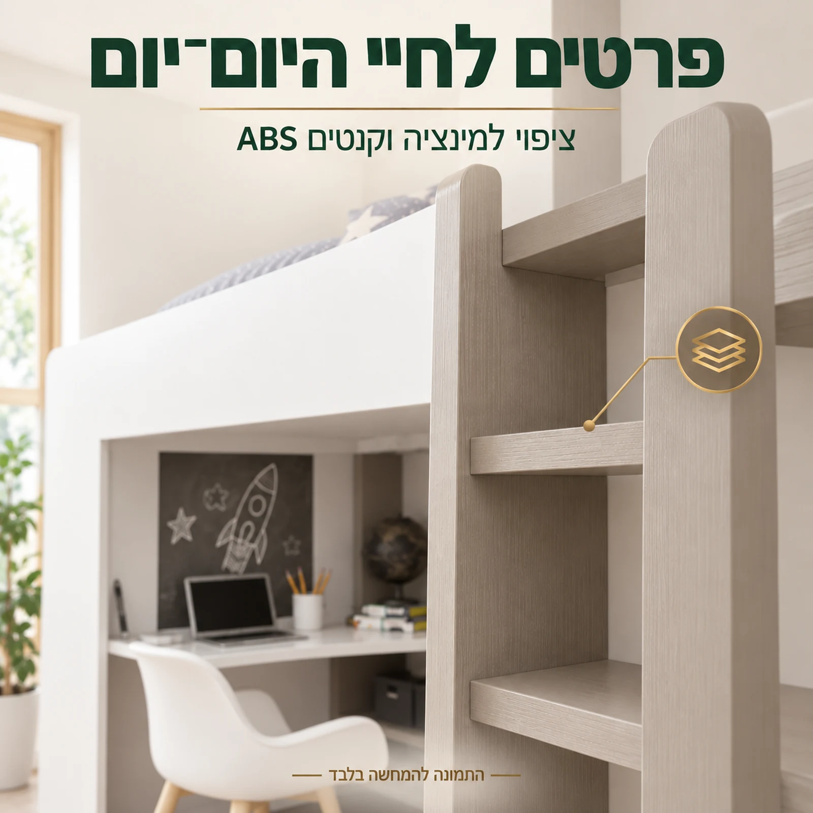 מיטת גלריה עם לוח מצופה למינציה וקנטים ABS