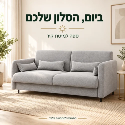ספה אפורה למיטת קיר בחדר מגורים מואר