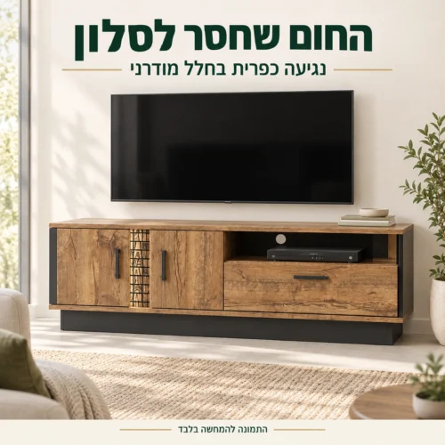 שידת טלוויזיה בגימור אלון חם בסלון מודרני