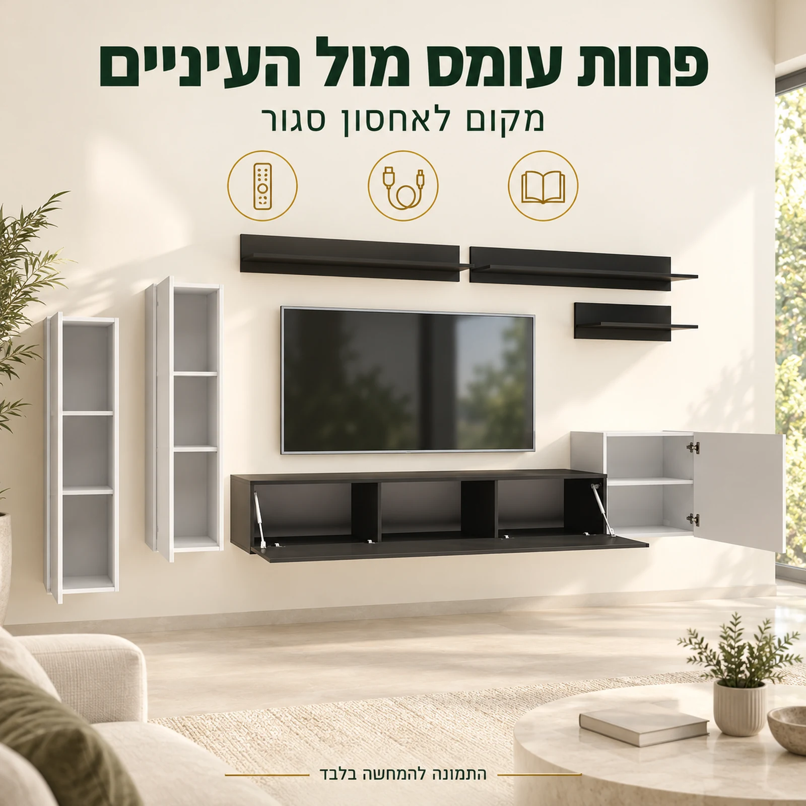 מערכת LIMA במצב פתוח עם אחסון במזנון ובארונות התלויים