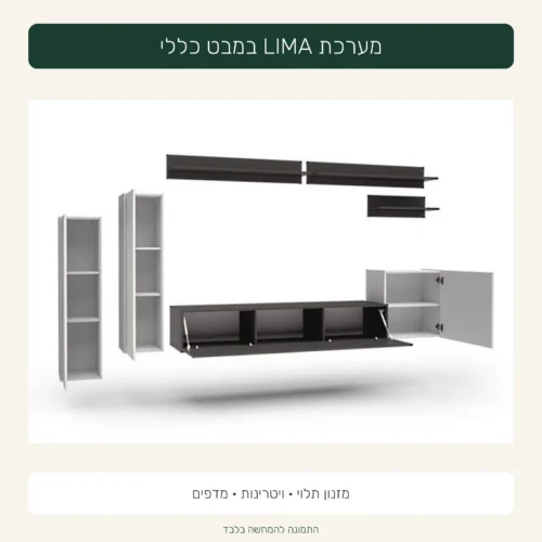 מערכת LIMA תלויה – המזנון, הוויטרינות והמדפים בפריסה