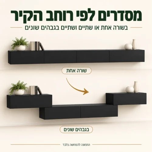 מזנון מרחף RTV BINGO 4×100 בסידור בשורה אחת או בשני גבהים לפי רוחב הקיר