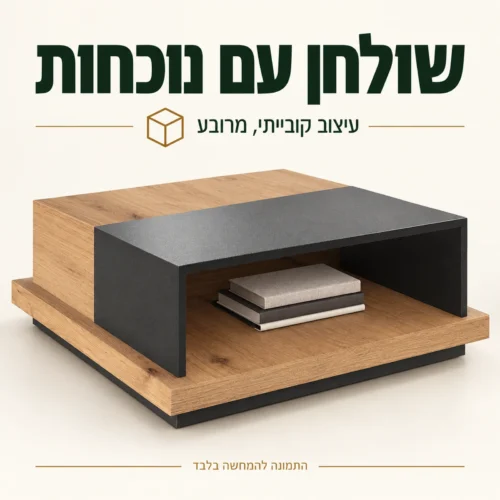 שולחן סלוני מרובע בעיצוב קובייתי עם נישה פתוחה