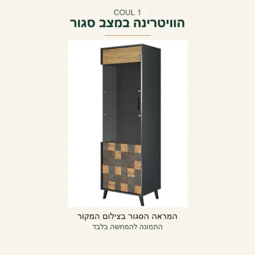 COUL 1 — הוויטרינה במצב סגור מתוך התצלום המקורי, עם חזית עליונה כהה וחזית תחתונה צבעונית
