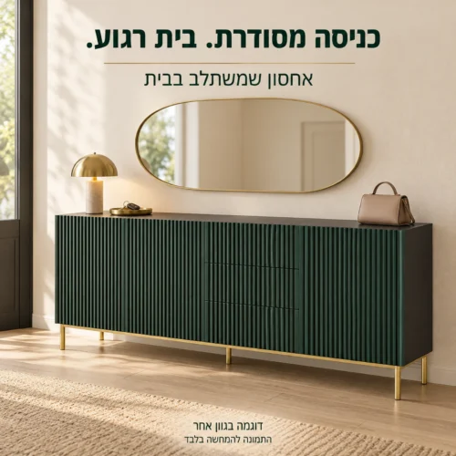 שידת כניסה בגוון ירוק ושחור בחלל כניסה לבית