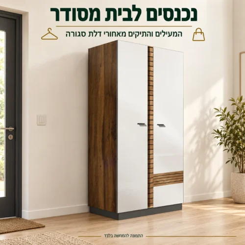 ארון כניסה בשתי דלתות בגוון אגוז ולטה במבואה מסודרת