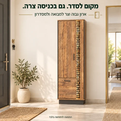 ארון כניסה צר ORIAN בגימור אלון טבעי במבואה צרה