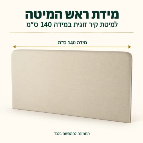 ראש מיטה מרופד למיטת קיר זוגית במידה 140 ס״מ – מידות