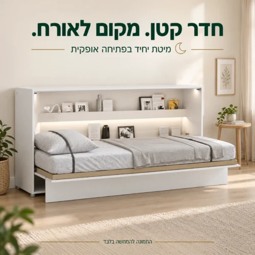 מיטת קיר יחיד אופקית פתוחה בחדר אורחים קטן