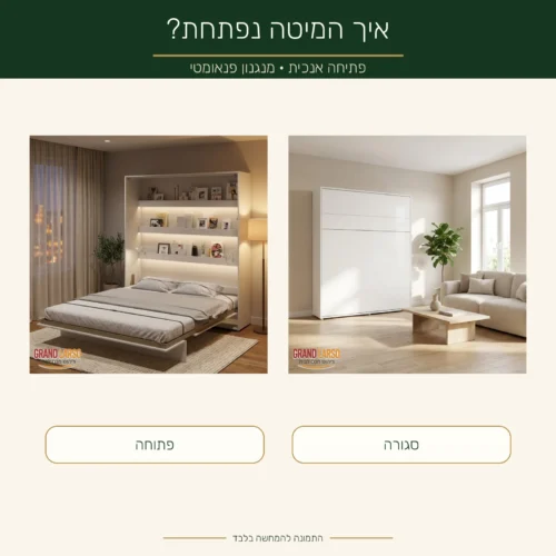 מיטת קיר זוגית – פתיחה אנכית עם מנגנון פנאומטי