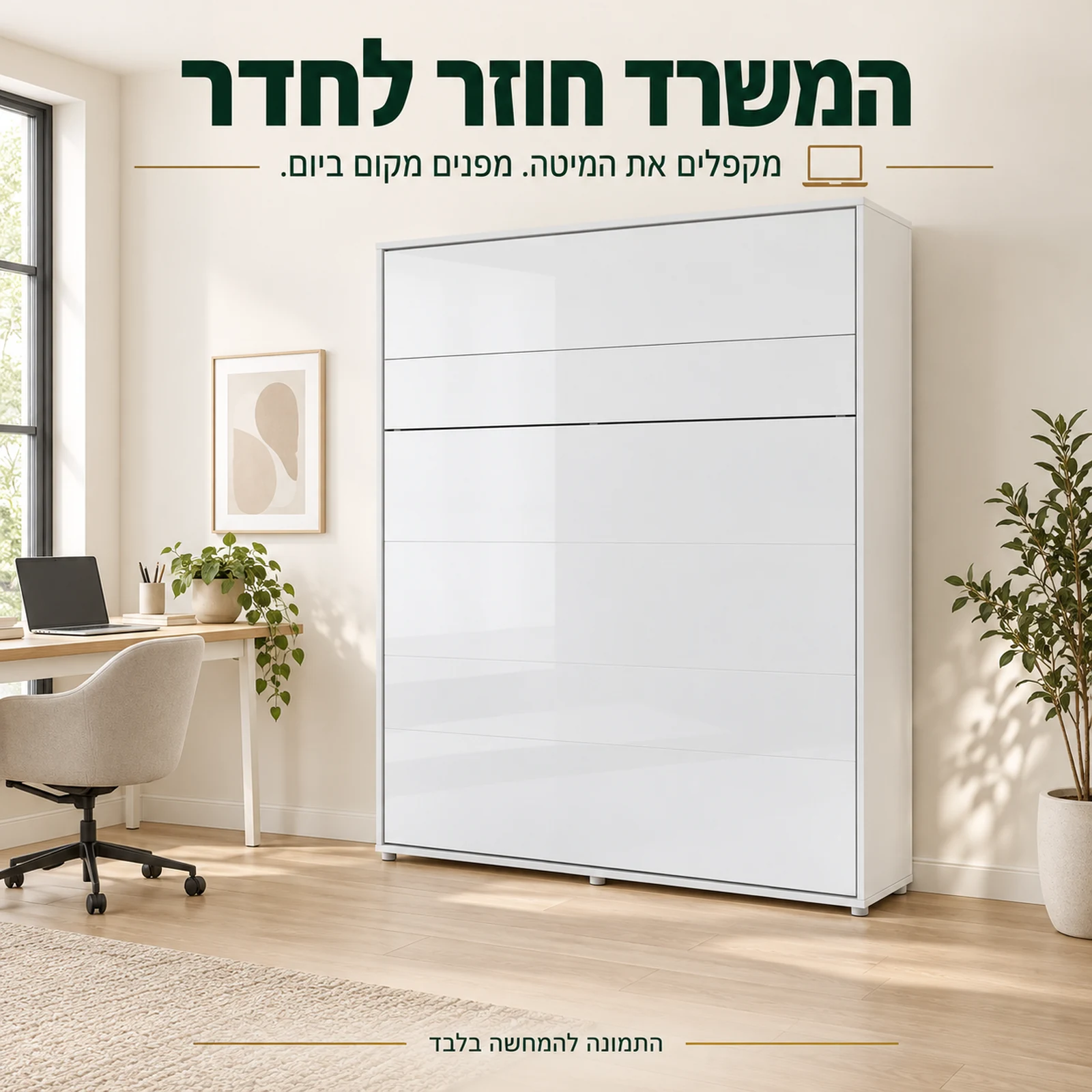 מיטת קיר סגורה בחדר עבודה עם רצפה פנויה ביום