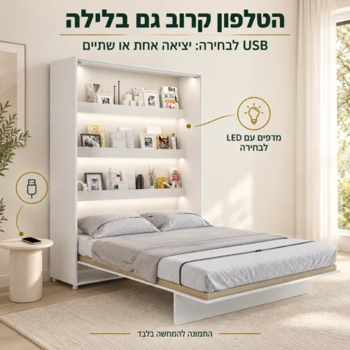 מיטת קיר זוגית – אפשרות ליציאת USB אחת או שתי יציאות