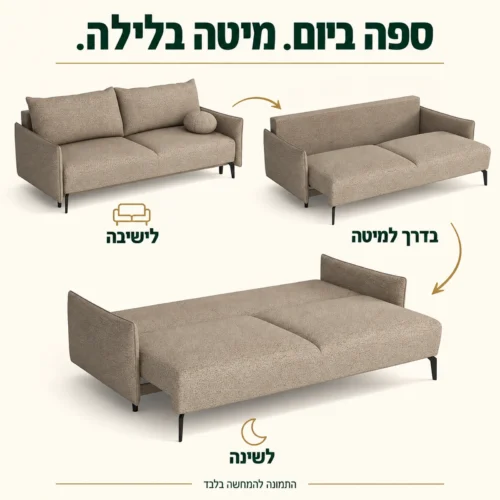 ספה נפתחת למיטה דליה – שלושה מצבים מישיבה לשינה