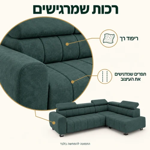 ספה פינתית Lotus – ריפוד רך ותפרים בפרט מוגדל