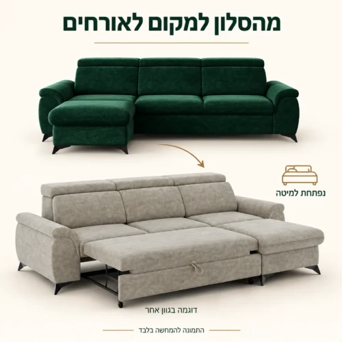 ספה פינתית Montana Mini בגוון ירוק ובהדגמת פתיחה בגוון אחר