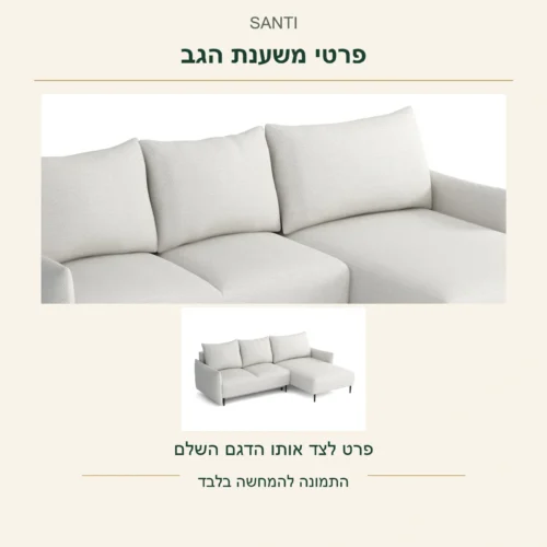 SANTI — משענות הגב והתפרים מתוך צילום המקור, פרט אמיתי לצד אותו דגם שלם