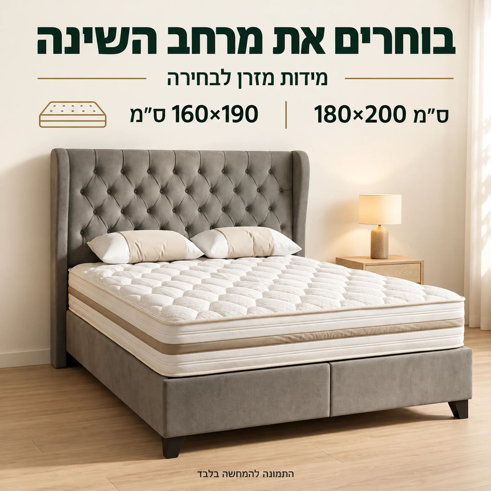 מיטה זוגית מרופדת GOLD – מידות מזרן לבחירה 160×190 או 180×200 ס״מ