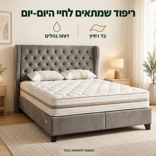 מיטה זוגית מרופדת GOLD באפור – בד רחיץ ודוחה נוזלים