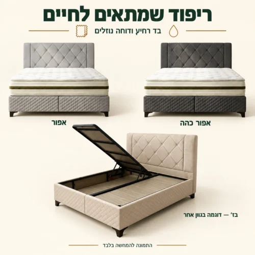 מיטה זוגית מרופדת SLEEP – בד רחיץ ודוחה נוזלים בגווני אפור, אפור כהה ובז׳
