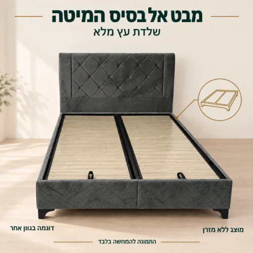 מיטה זוגית מרופדת SLEEP – בסיס המיטה מוצג ללא מזרן בגוון אפור כהה