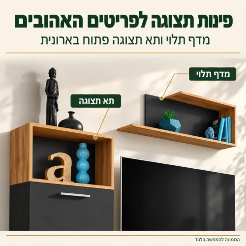 יחידת קיר לטלוויזיה Maze I – מדף תלוי ותא תצוגה פתוח לפריטי נוי
