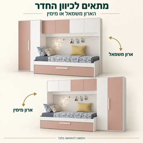 מיטת ילדים עם מבנה הפיך – ארון בצד שמאל או ימין