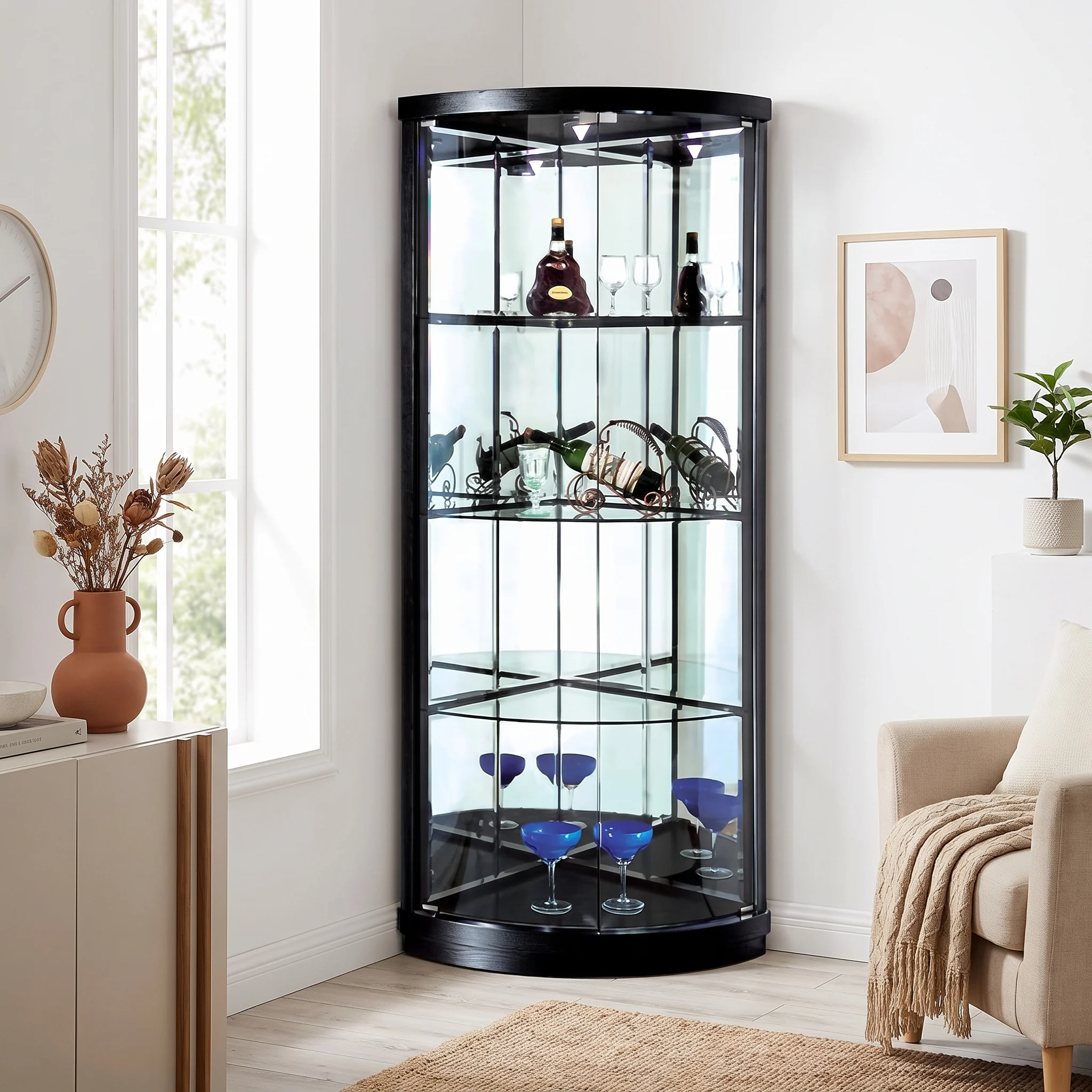 ויטרינה זכוכית פינתית שחורה 608 BLACK – מבט כללי