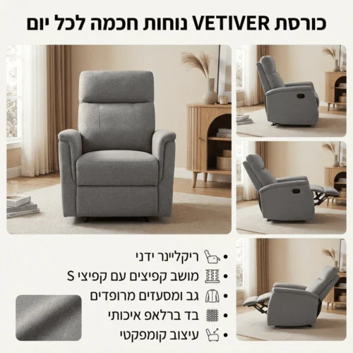 כורסא VETIVER אפורה – מבט מקרוב על הריפוד