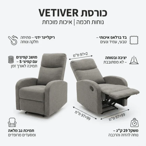 כורסא VETIVER בז' – תנוחת מנוחה עם משענת הגב לאחור