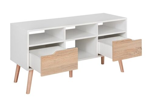 שידת טלוויזיה FASTEBO T30 – רטרו לבן עם נגיעת עץ וסטייל על רגליים גבוהות – תמונת מוצר נוספת 2