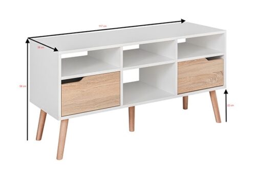 שידת טלוויזיה FASTEBO T30 – רטרו לבן עם נגיעת עץ וסטייל על רגליים גבוהות – תמונת מוצר נוספת 3