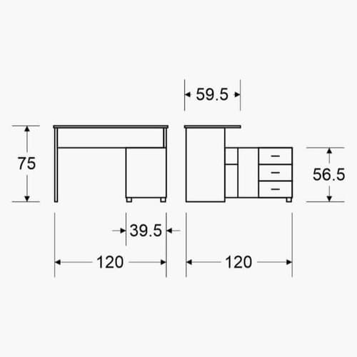 שולחן מחשב פינתי מהודר – שרטוט מידות 120/120×60×75 ס״מ