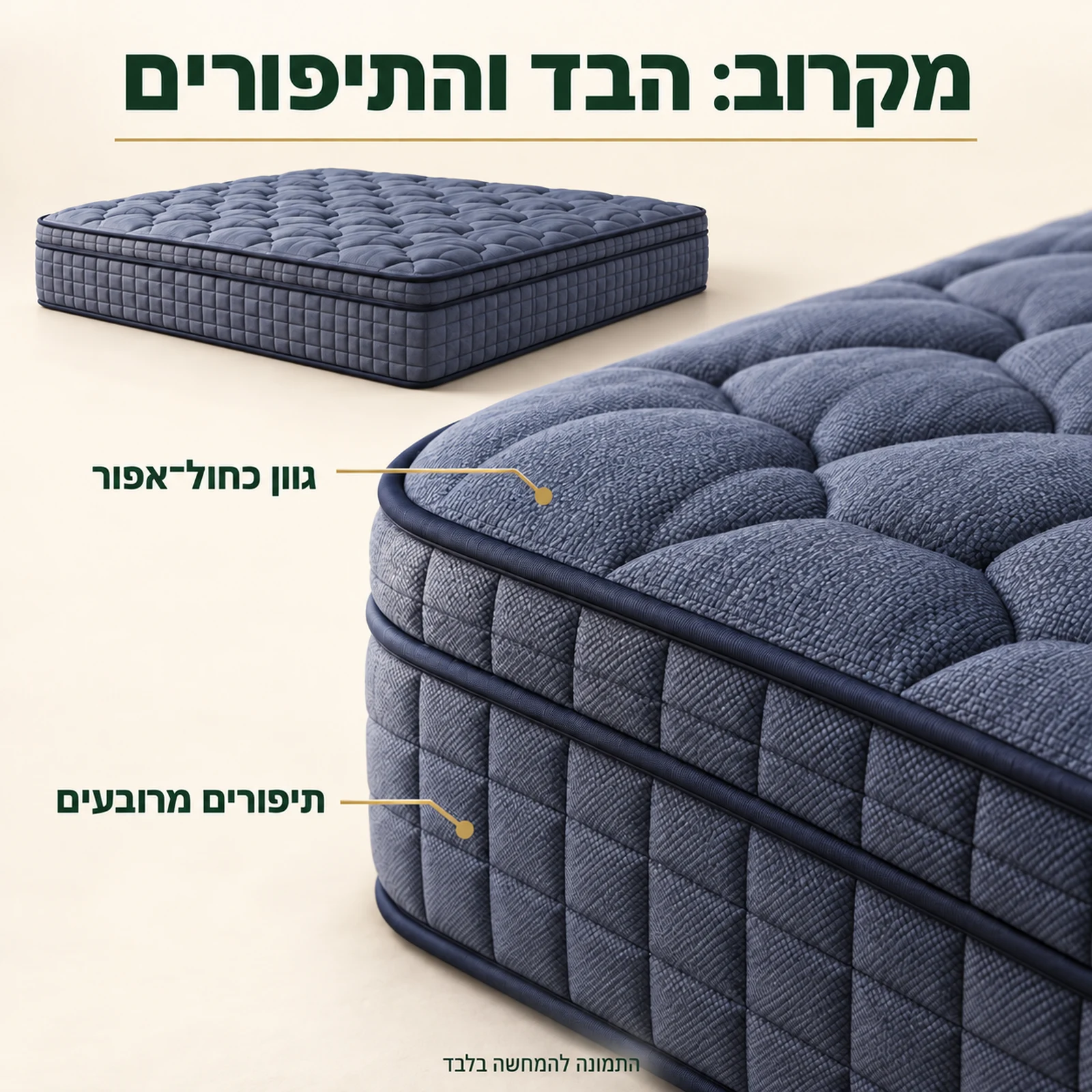מזרן קיסריה אופטימל – מבט מקרוב על הבד הכחול־אפור והתיפורים המרובעים