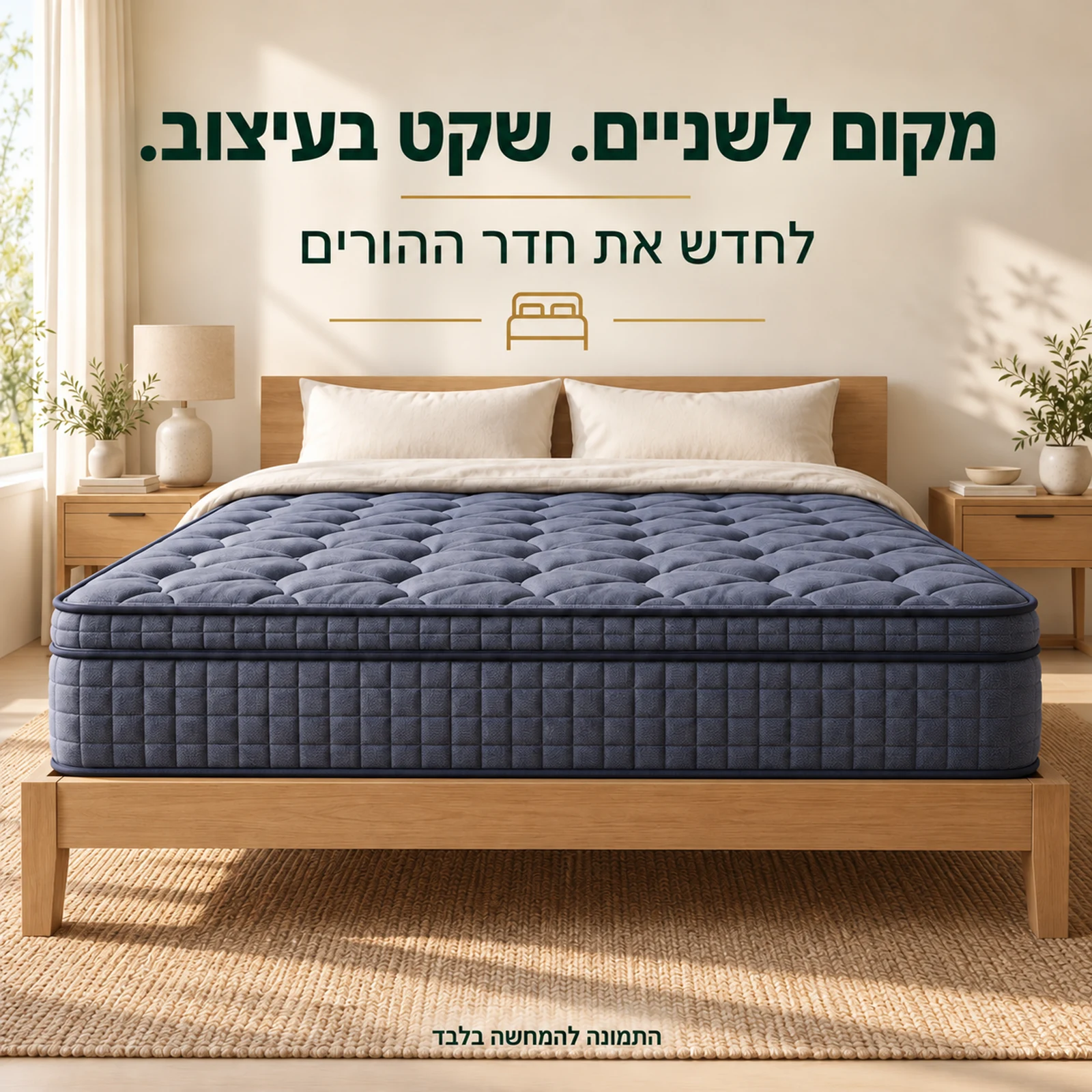 מזרן קיסריה אופטימל – הדמיה בחדר שינה זוגי