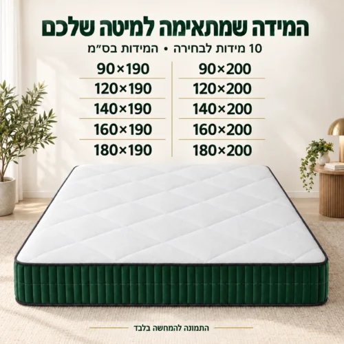 מזרן קיסריה מגנום – טבלת עשר מידות לבחירה בסנטימטרים